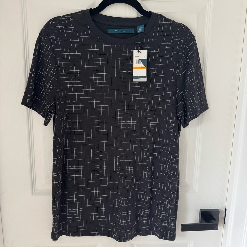 Perry Ellis Abstract Graphic Tshirt Tee Black Short Sleeve